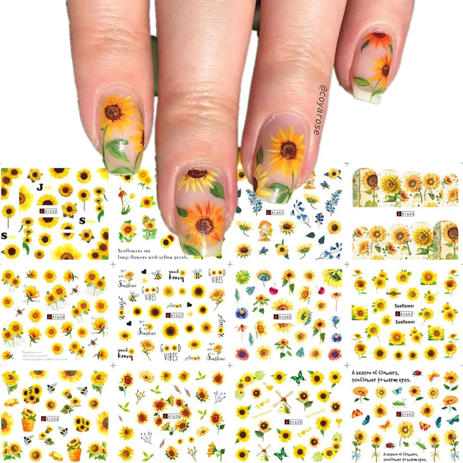 12pcs Sunflower Nail Stickers Blossom Florals Nail Art Water Decals Transfer Foils Sliders Decorations for Manicure
12pcs Sunflower Nail Stickers Blossom Florals Nail Art Water Decals Transfer Foils Sliders Decorations for Manicure
