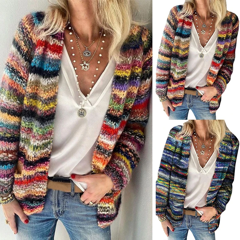 2021 New Woman Rainbow Stripe Sweater Women Knit Coat Fashion Jacket Cardigan Thin Loose Casual Coat Fashion Cotton Sweater
2021 New Woman Rainbow Stripe Sweater Women Knit Coat Fashion Jacket Cardigan Thin Loose Casual Coat Fashion Cotton Sweater