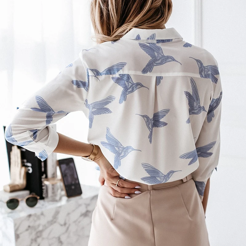 Women Sping Chic Print OL Shirt Casual White Office Tops Blouses Female Turn Down Collar Single Breast Work Shirts 2021
Women Sping Chic Print OL Shirt Casual White Office Tops Blouses Female Turn Down Collar Single Breast Work Shirts 2021