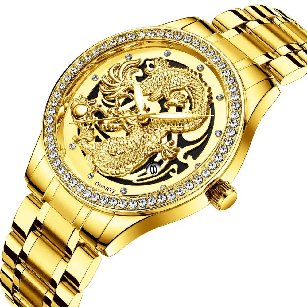 Luxury Diamond Design Dragon Men Watches Golden Stainless Steel Waterproof Male Business Clock Date Luminous Quartz Wristwatch
Luxury Diamond Design Dragon Men Watches Golden Stainless Steel Waterproof Male Business Clock Date Luminous Quartz Wristwatch