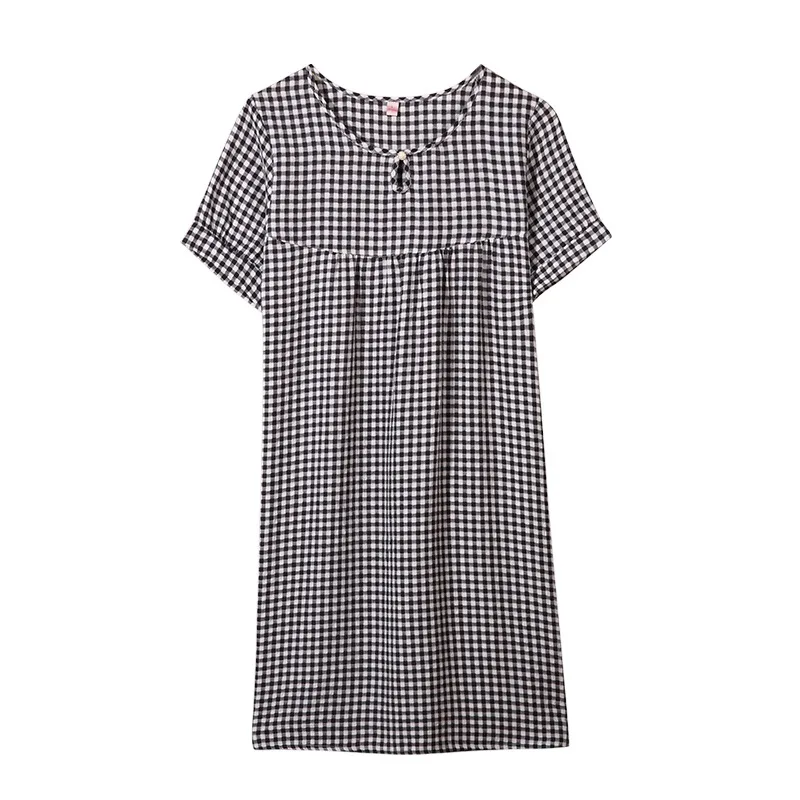 The new lady sleep in spring and summer skirt round collar short sleeve dress in grid seersucker interweave 2pc
The new lady sleep in spring and summer skirt round collar short sleeve dress in grid seersucker interweave 2pc