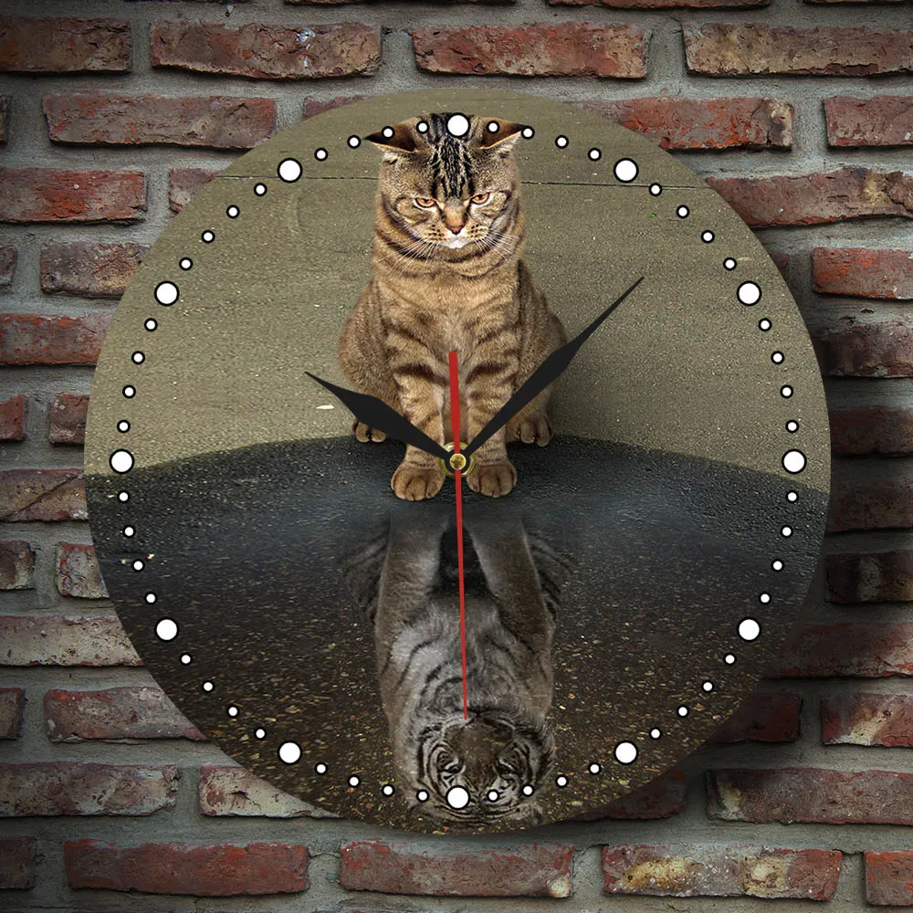 

Reflection Tiger Wall Clock Megalomania Your Inner Soul Cat Self Confidence Inspirational Wall Art Bedroom Hanging Wall Watch