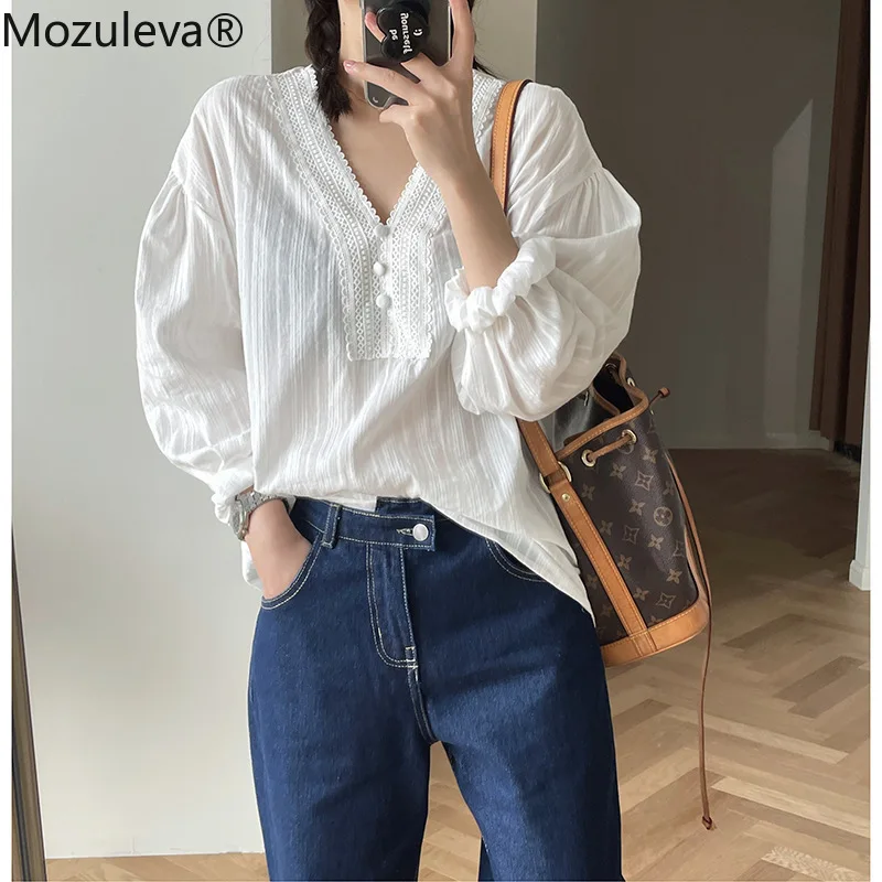 Mozuleva Women Summer Blouses Shirts Casual Puff Sleeve Vintage Lace Up Loose Hollow Out Embroidery Tops T Shirts 100% Cotton
Mozuleva Women Summer Blouses Shirts Casual Puff Sleeve Vintage Lace Up Loose Hollow Out Embroidery Tops T Shirts 100% Cotton