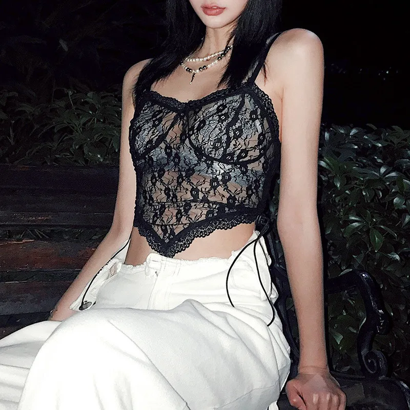 Women's Sexy Floral Lace Camisole Tank Top Fashion V Neck Spaghetti Strap Backless Drawstring See Through Crop Cami Top
Women's Sexy Floral Lace Camisole Tank Top Fashion V Neck Spaghetti Strap Backless Drawstring See Through Crop Cami Top