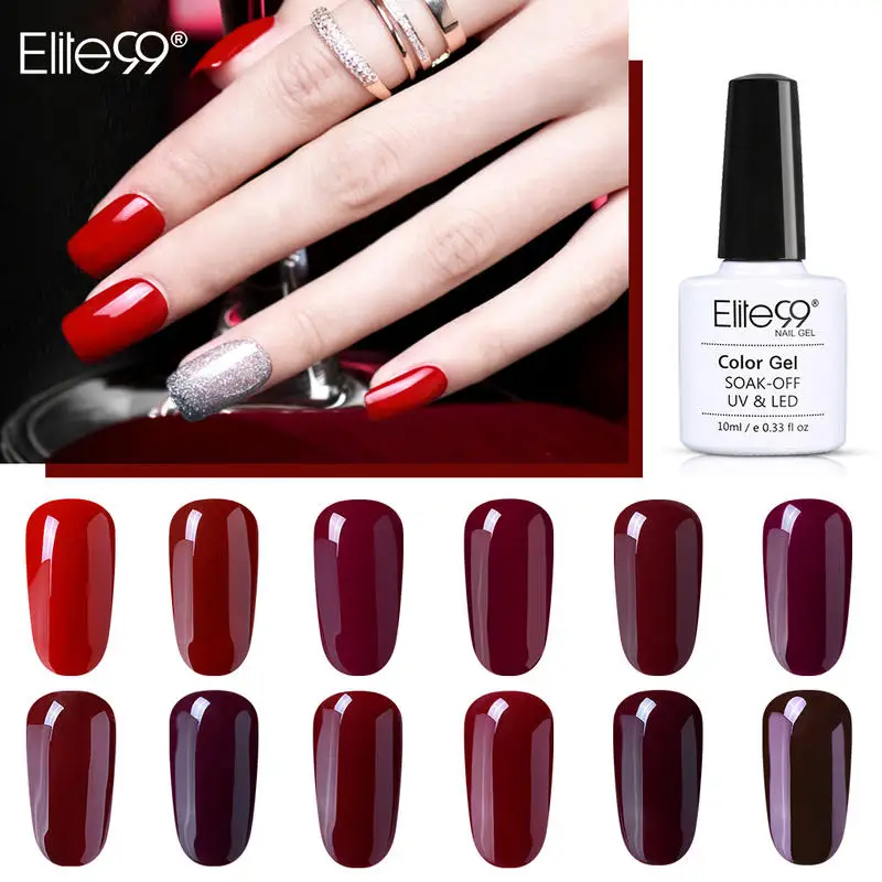 

Elite99 10ml Wine Red Gel Nail Polish Semi-Permanent Varnish Soak Off LED UV Gel Lacquer Nail Base Top Coat Nail Art Manicure