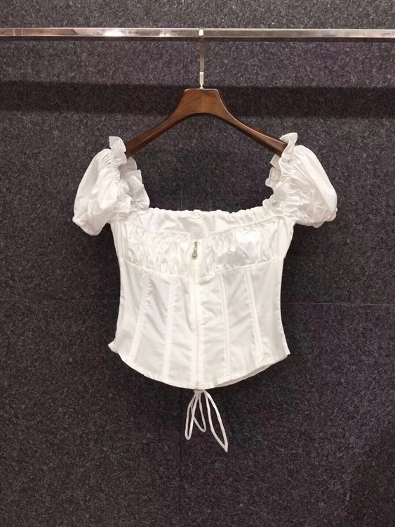 2021 spring and summer new women's Fashion Square Neck Lace Up wrinkled short sleeve solid versatile short top 318
2021 spring and summer new women's Fashion Square Neck Lace Up wrinkled short sleeve solid versatile short top 318