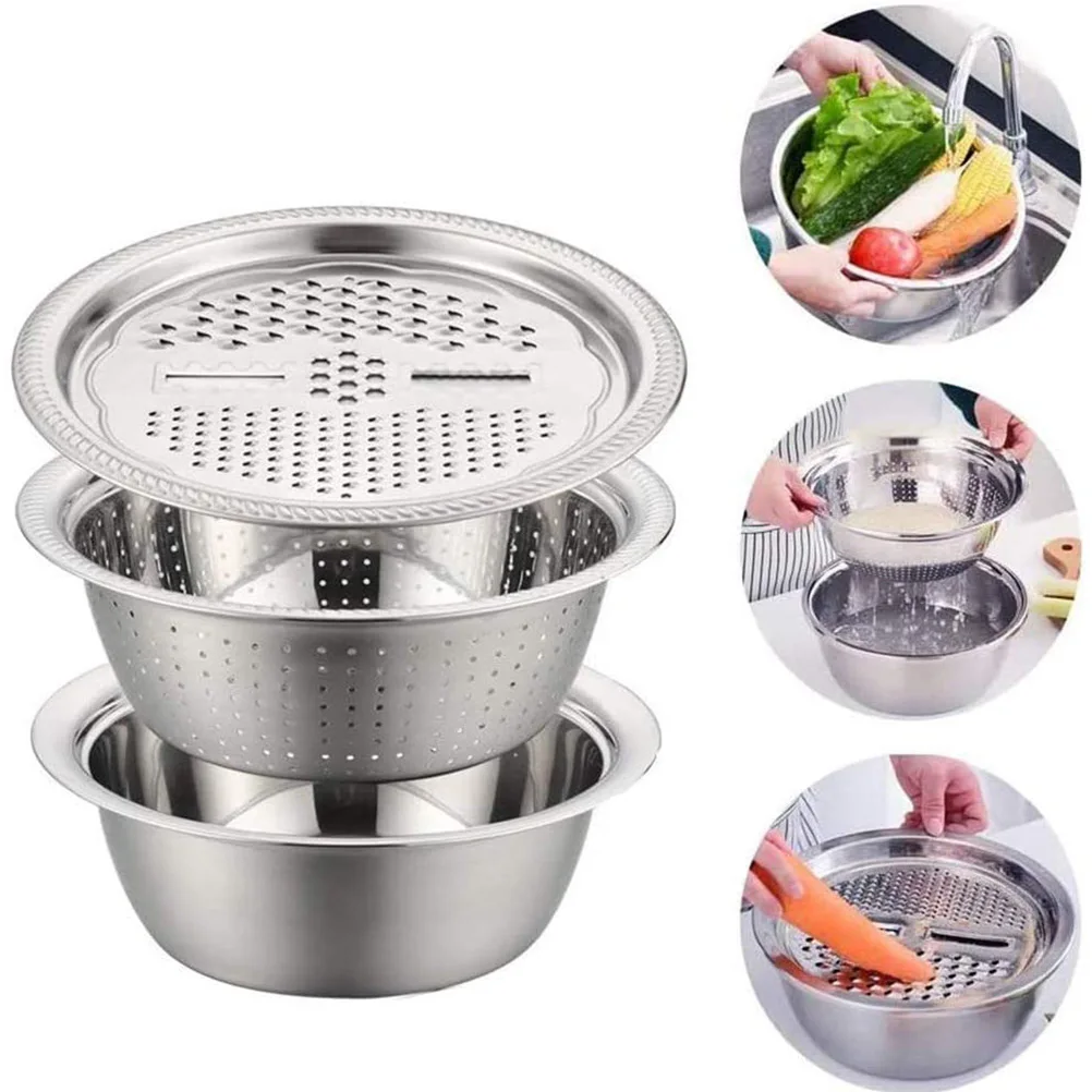 3pcs Multifunctional Stainless Steel Basin Set Fruit Vegetable Bracket Drain Basin Grater Basin Kitchen Tools
3pcs Multifunctional Stainless Steel Basin Set Fruit Vegetable Bracket Drain Basin Grater Basin Kitchen Tools