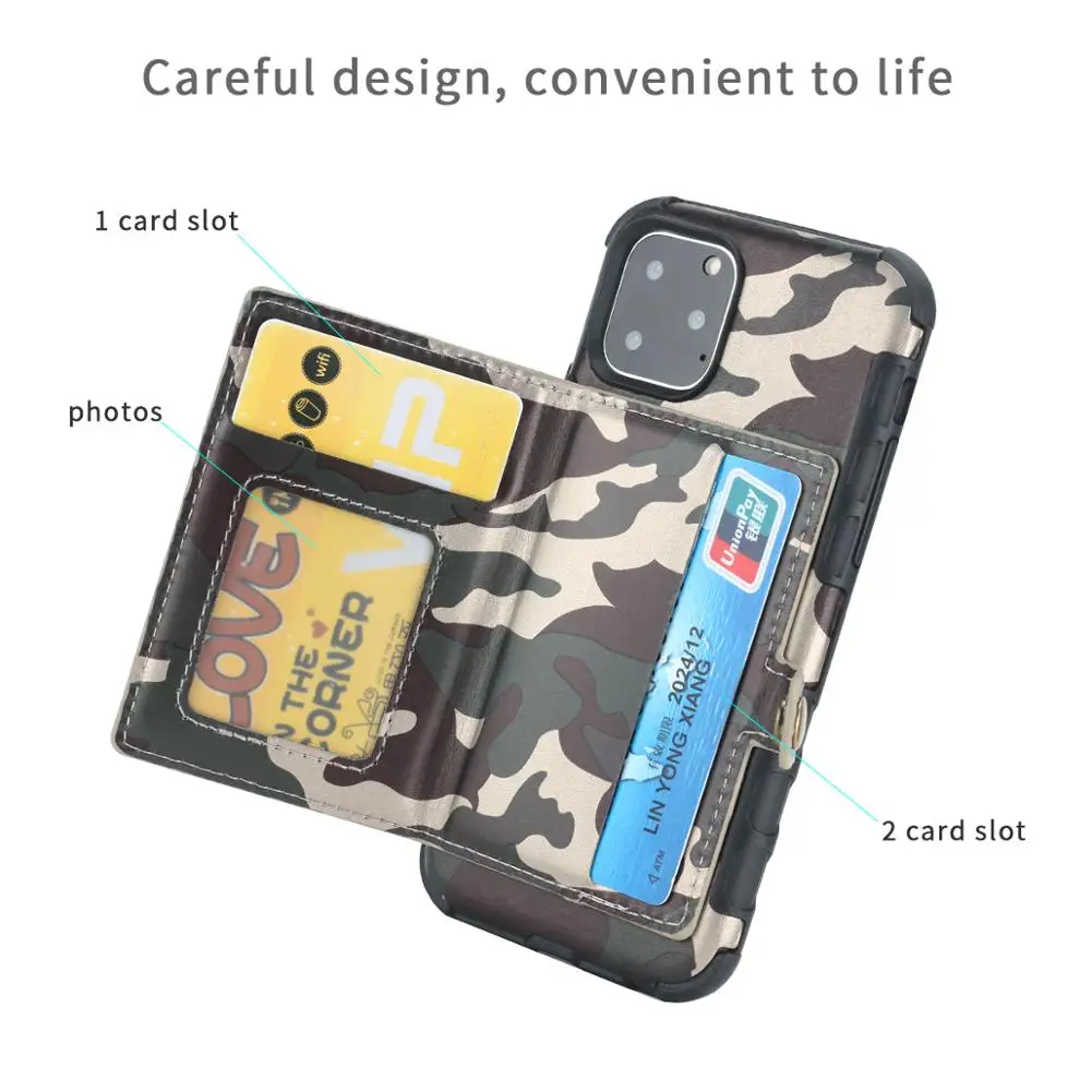 Fashion Camouflage Leather Case for iphone11 Pro Flip Folio Buttons Multi Card Holders Cover Max Capa | Мобильные телефоны и