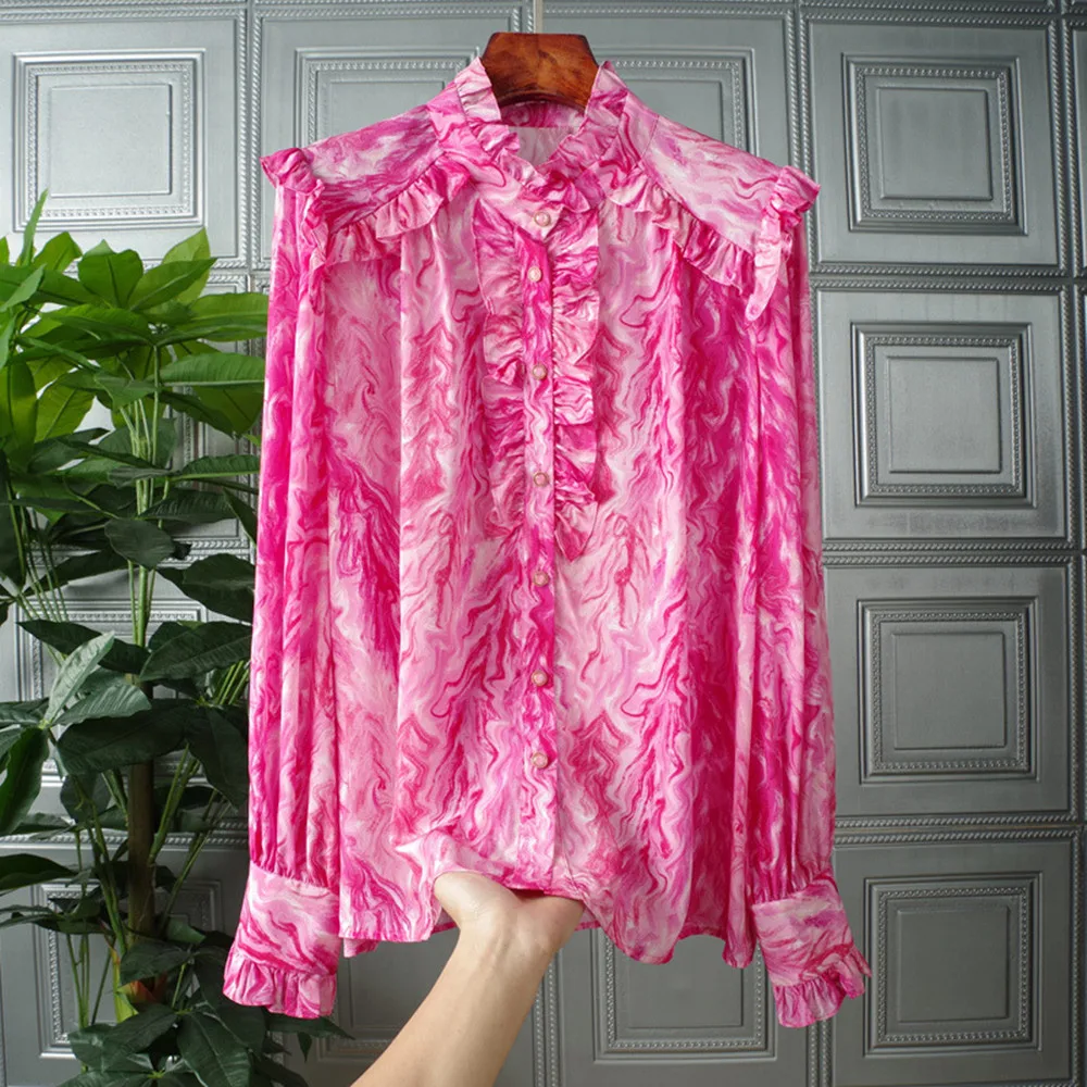Spring New Designer Women's High Quality Silk Ruffles Shirt Tops Korean Style Long Sleeves Blouses B627
Spring New Designer Women's High Quality Silk Ruffles Shirt Tops Korean Style Long Sleeves Blouses B627