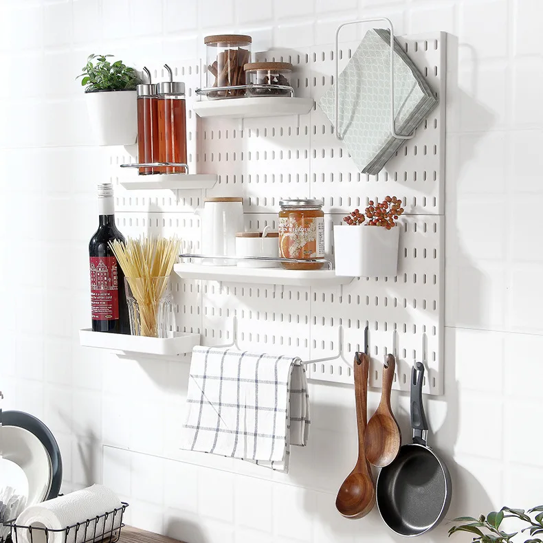 Grey White Color Hanging Hole Board Plastic Wall Shelf Hooks Waterproof Bath Wall Mounted Seasoning Storage Rack Room Organizers 
Grey White Color Hanging Hole Board Plastic Wall Shelf Hooks Waterproof Bath Wall Mounted Seasoning Storage Rack Room Organizers