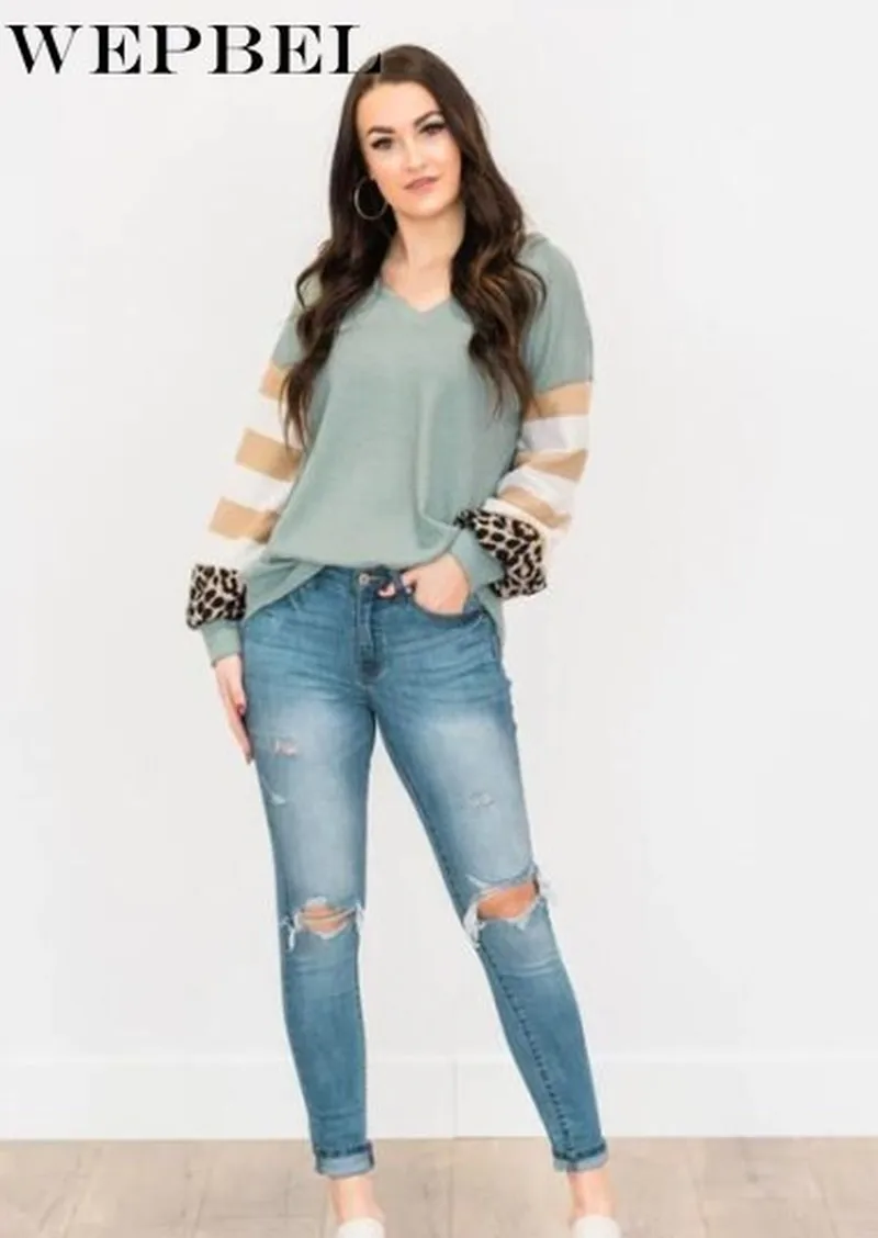 WEPBEL Women Autumn Winter Loose T-shirt Casual Ladies Long Sleeve V Neck Patchwork Print Knitted Blouse Shirt Top
WEPBEL Women Autumn Winter Loose T-shirt Casual Ladies Long Sleeve V Neck Patchwork Print Knitted Blouse Shirt Top