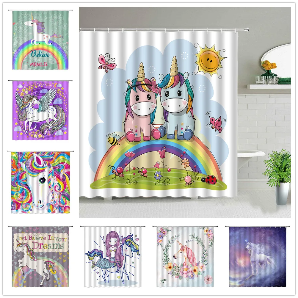 All kinds of Lovely Unicorn Shower Curtains Bathroom Decor Cartoon Rainbow Bath Curtain Waterproof Polyester Fabric With Hooks
All kinds of Lovely Unicorn Shower Curtains Bathroom Decor Cartoon Rainbow Bath Curtain Waterproof Polyester Fabric With Hooks