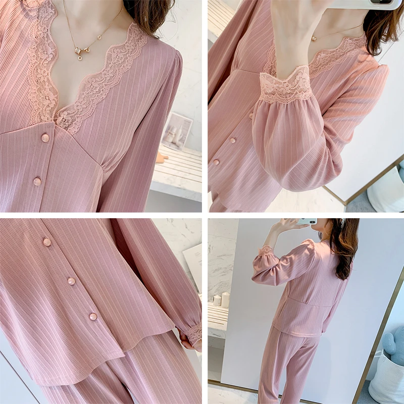 Elegant Lace Sleepwear Women 2021 Spring&Autumn Cotton Long-Sleeved Pink Pajamas Set Sweet Princess Palace Style Fairy Homewear
Elegant Lace Sleepwear Women 2021 Spring&Autumn Cotton Long-Sleeved Pink Pajamas Set Sweet Princess Palace Style Fairy Homewear