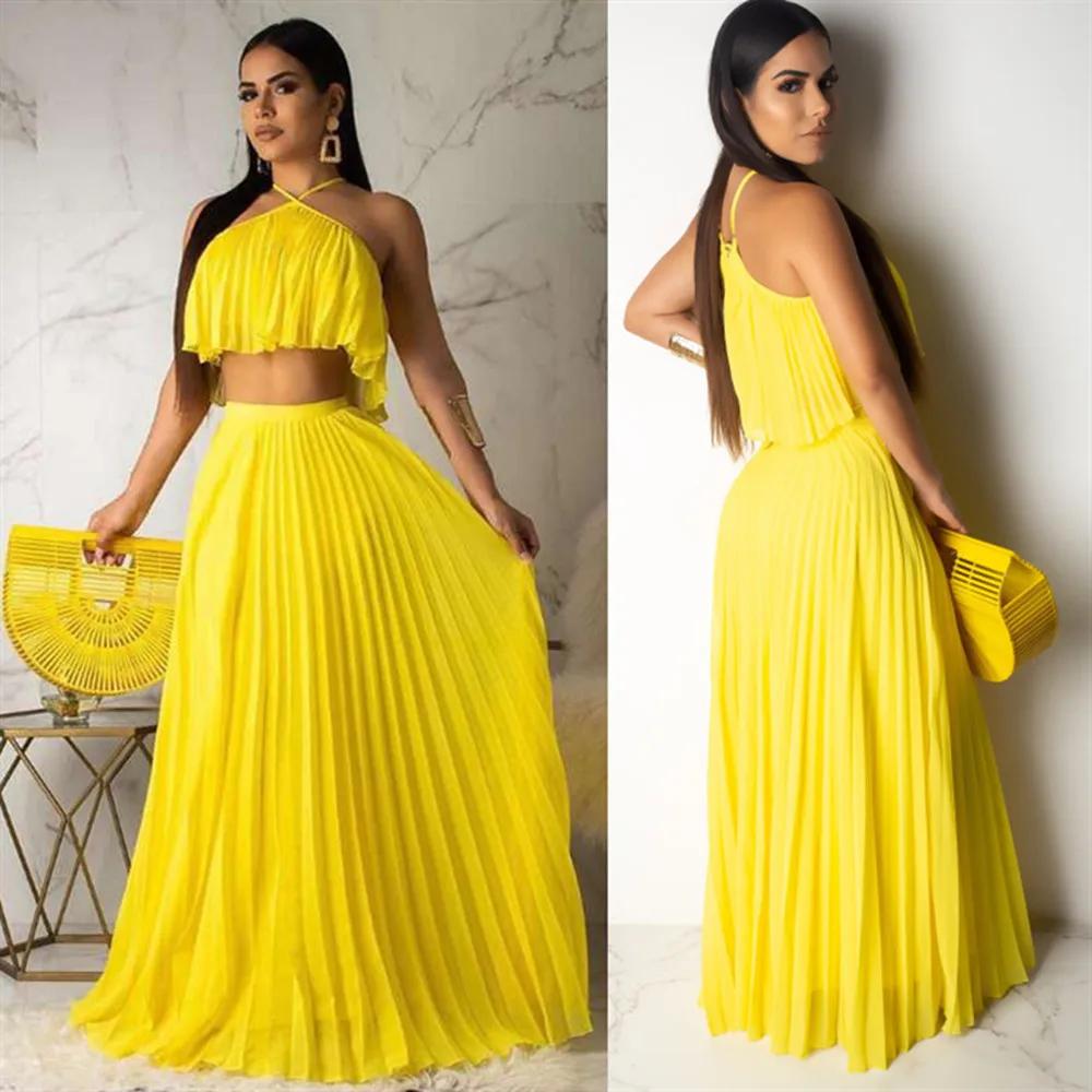 Temperament Pleated Sleeveless Skirt Two-Piece With Womens Fashion Skirt Long Skirt Elegant Top Sexy Spring And Long Suit Ski
Temperament Pleated Sleeveless Skirt Two-Piece With Womens Fashion Skirt Long Skirt Elegant Top Sexy Spring And Long Suit Ski