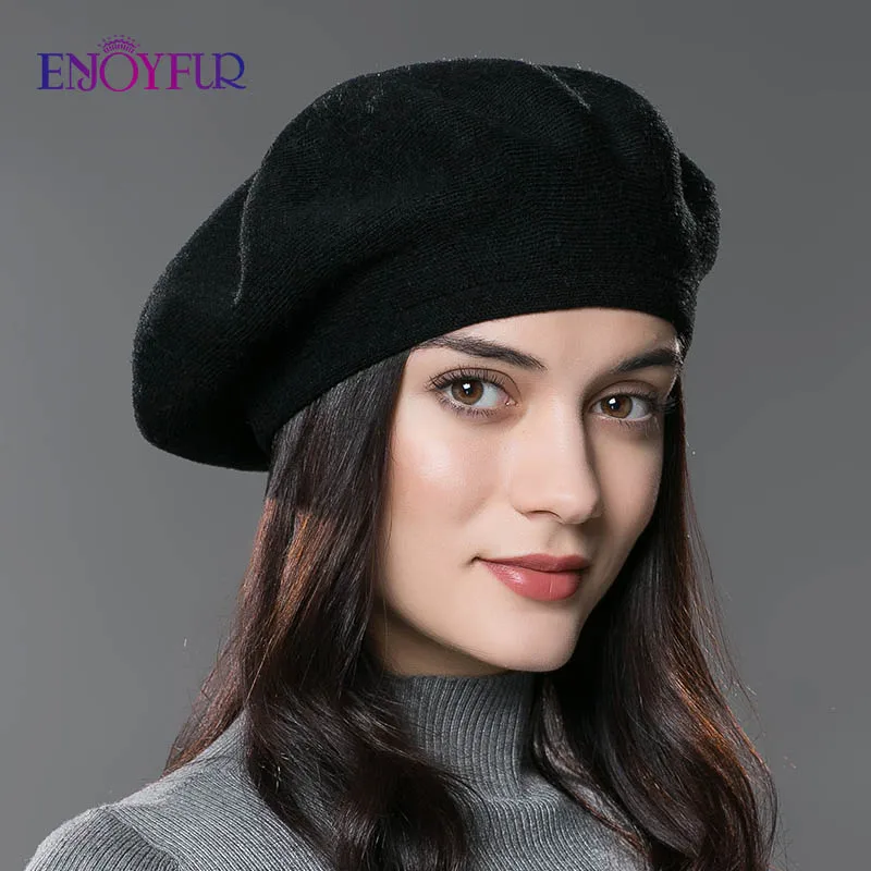Женский вязаный берет ENJOYFUR хлопковый с подкладкой для зимы 2019|beret hat|ladies beret hatsladies