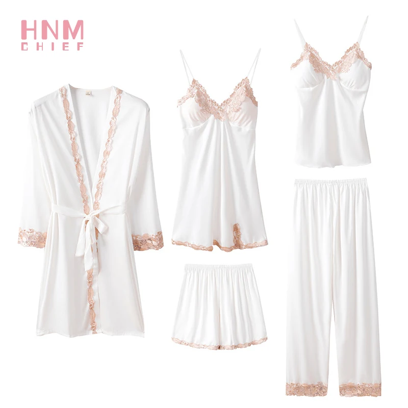 HNMCHIEF White Bathrobe Sets Women 5 Pcs Sexy Lace Pyjamas Women Satin Silk Sleepwear Elegant Pijama with Chest Pads Homewear
HNMCHIEF White Bathrobe Sets Women 5 Pcs Sexy Lace Pyjamas Women Satin Silk Sleepwear Elegant Pijama with Chest Pads Homewear
