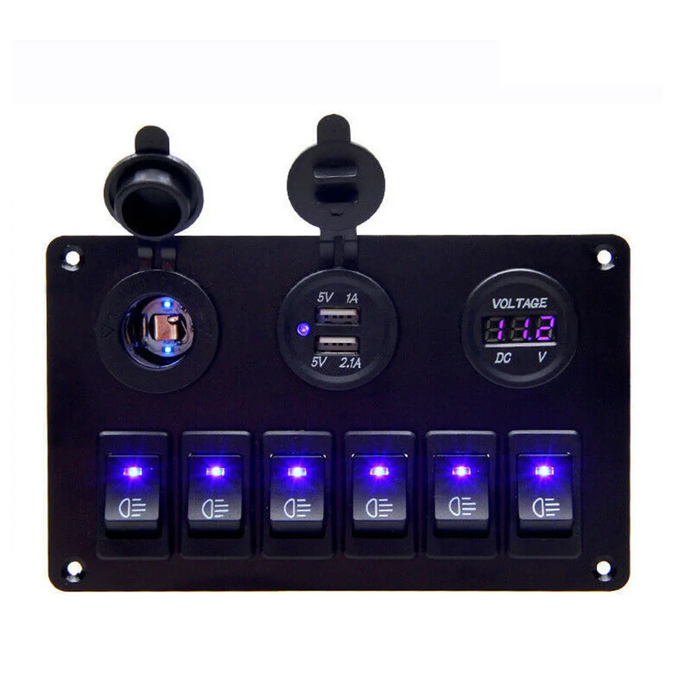 6Gang 12V Blue LED Rocker Switch Panel Car Boat Circuit Dual USB Waterproof Great switch kit with buttons with 4 * Screws
6Gang 12V Blue LED Rocker Switch Panel Car Boat Circuit Dual USB Waterproof Great switch kit with buttons with 4 * Screws