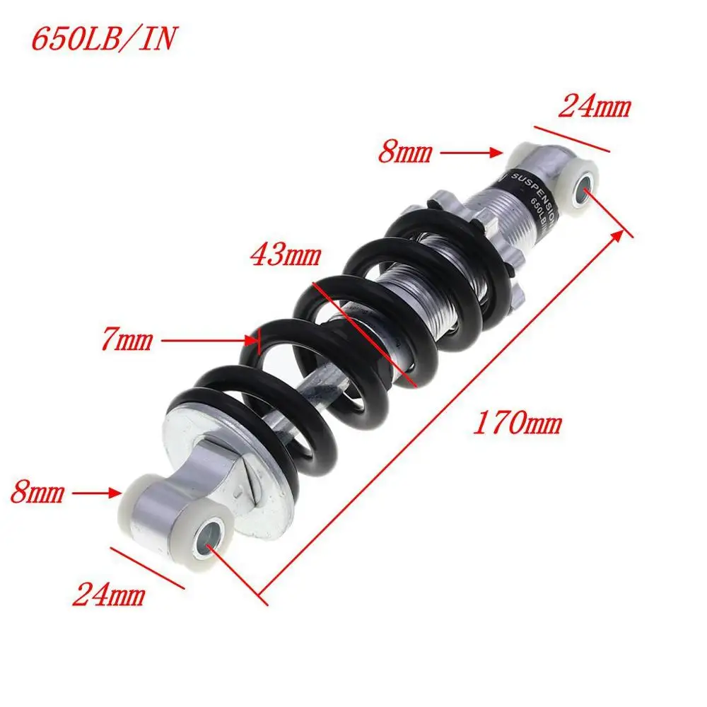 Rear Suspension Shock Absorber 170mm 650LB/IN Spring For 47cc 49CC Super Minimoto ATV Electric Scooter Mini Pocket Bike
Rear Suspension Shock Absorber 170mm 650LB/IN Spring For 47cc 49CC Super Minimoto ATV Electric Scooter Mini Pocket Bike