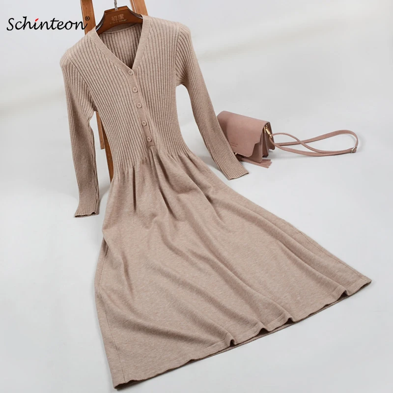 Schinteon Autumn Winter Sweater Dress V-Neck Button Knitted A-Line Long Pleated Dress Pregnant Clothing New 9 Colors
Schinteon Autumn Winter Sweater Dress V-Neck Button Knitted A-Line Long Pleated Dress Pregnant Clothing New 9 Colors