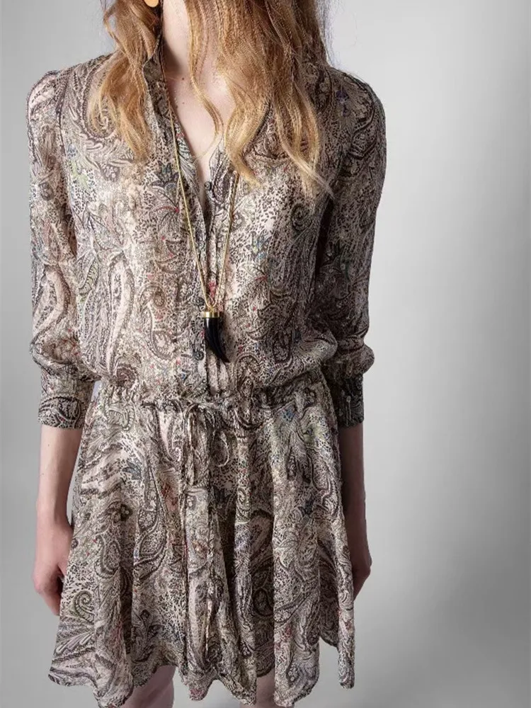Women Lace-Up Mini Dress Vintage Printed Front Buttons Fashion O-Neck Spring Autumn Loose 2021 New Female Long Sleeve Robe
Women Lace-Up Mini Dress Vintage Printed Front Buttons Fashion O-Neck Spring Autumn Loose 2021 New Female Long Sleeve Robe