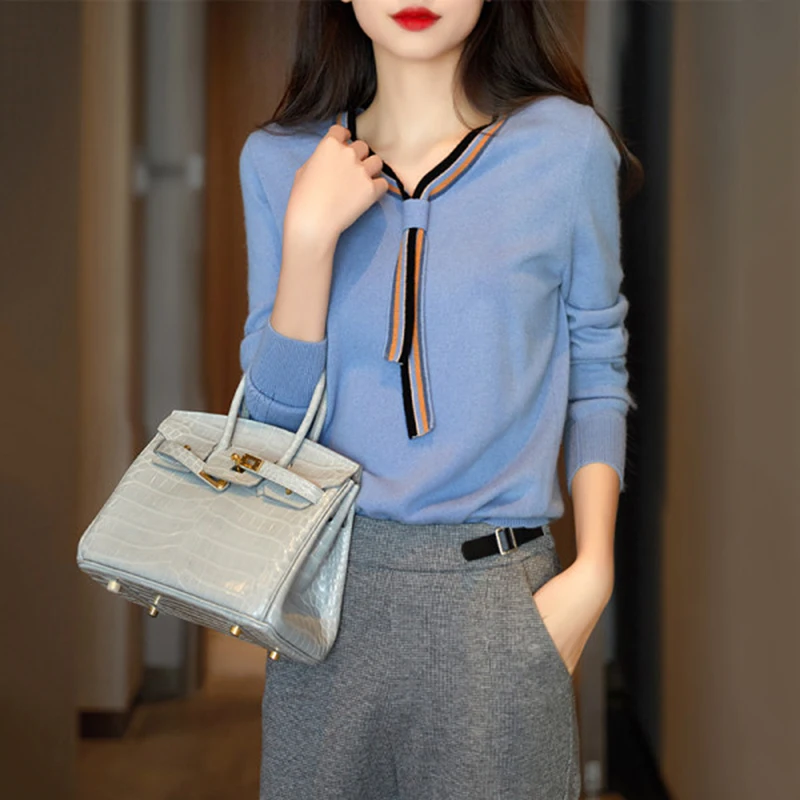 2020 V-neck Bow Patchwork Spring Autumn Sweaters And Pullovers Women Female Knitted Sweater Slim Long Sleeve Pull Femme
2020 V-neck Bow Patchwork Spring Autumn Sweaters And Pullovers Women Female Knitted Sweater Slim Long Sleeve Pull Femme