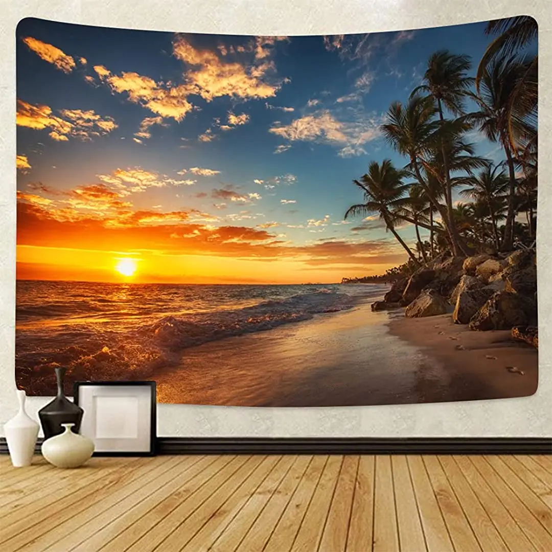 

Ocean Tapestry Wall Hanging Art tapestry Exotic Nature Beach Palm Tree Sunrise Sunset Sky Landscape Aesthetic Tapestry Wide Wall