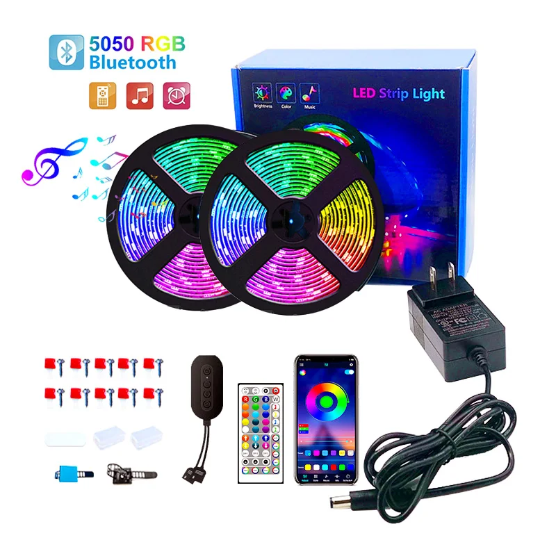 LED Strips Lights Bluetooth Led RGB 5050 Flexible Tape Diode 10M 15M DC 12V Remote Control+Adapter Blacklight Lef Bedroom | Лампы и