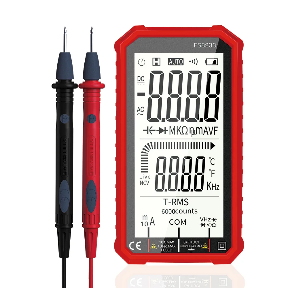 FS8233/CZD007A цифровой умный мультиметр-транзистор Testers6000 отсчетов True RMS