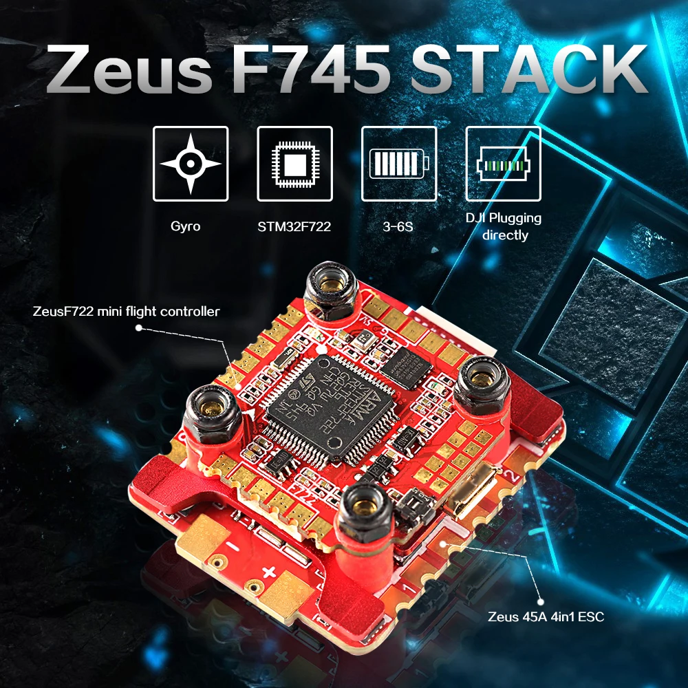 Фото Контроллер полета HGLRC Zeus F745 STACK 20X20 3 6S | F722 45A BL32 4 в 1 ESC|Детали и - купить