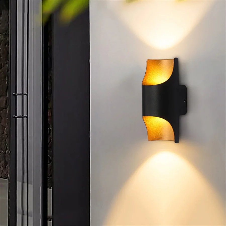 

10W Outdoor LED Wall Light Modern Black Golden Porch Light Waterproof Hotel Villa Balcony Terrace Aisle Staircase Wall Lamps