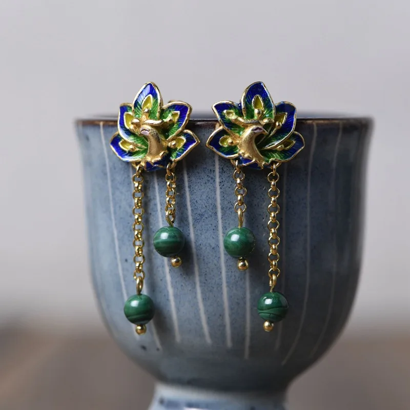 FNJ Enameling Peacock Earrings 925 Silver Original Pure S925 Sterling Silver Drop Earring for Women Jewelry Natural Malachite
FNJ Enameling Peacock Earrings 925 Silver Original Pure S925 Sterling Silver Drop Earring for Women Jewelry Natural Malachite