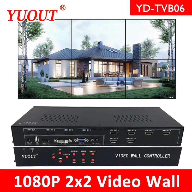 Фото YUOUT YD TVB06 HDMI видео настенный контроллер 2X3 + VGA DVI USB светодиодный/ЖК дисплей