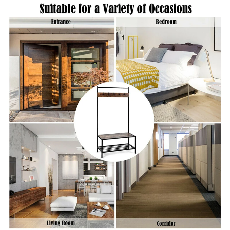 3 In 1 Multi-function Industrial Coat Rack with 2-tier Storage Bench 5 Hooks Durable Iron Frame Premium MDF Organizer Bench
3 In 1 Multi-function Industrial Coat Rack with 2-tier Storage Bench 5 Hooks Durable Iron Frame Premium MDF Organizer Bench