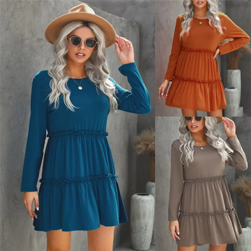Casual Fashion Ruffles Women Dress 2021 New Arrival O-neck Long Sleeves Loose Mini Dress
Casual Fashion Ruffles Women Dress 2021 New Arrival O-neck Long Sleeves Loose Mini Dress