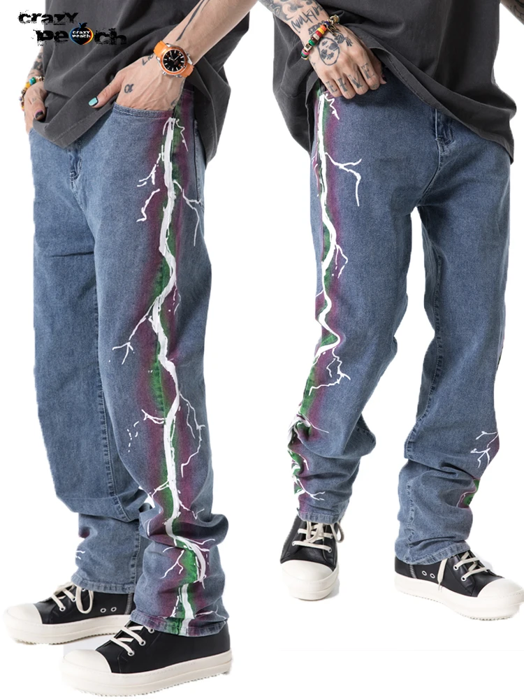 Unisex Hip Hop Jeans Lighting Retro Men Jeans Trousers Streetwear Denim Baggy Jeans Plus Size Hip Hop Graffiti Jeans Blue
Unisex Hip Hop Jeans Lighting Retro Men Jeans Trousers Streetwear Denim Baggy Jeans Plus Size Hip Hop Graffiti Jeans Blue