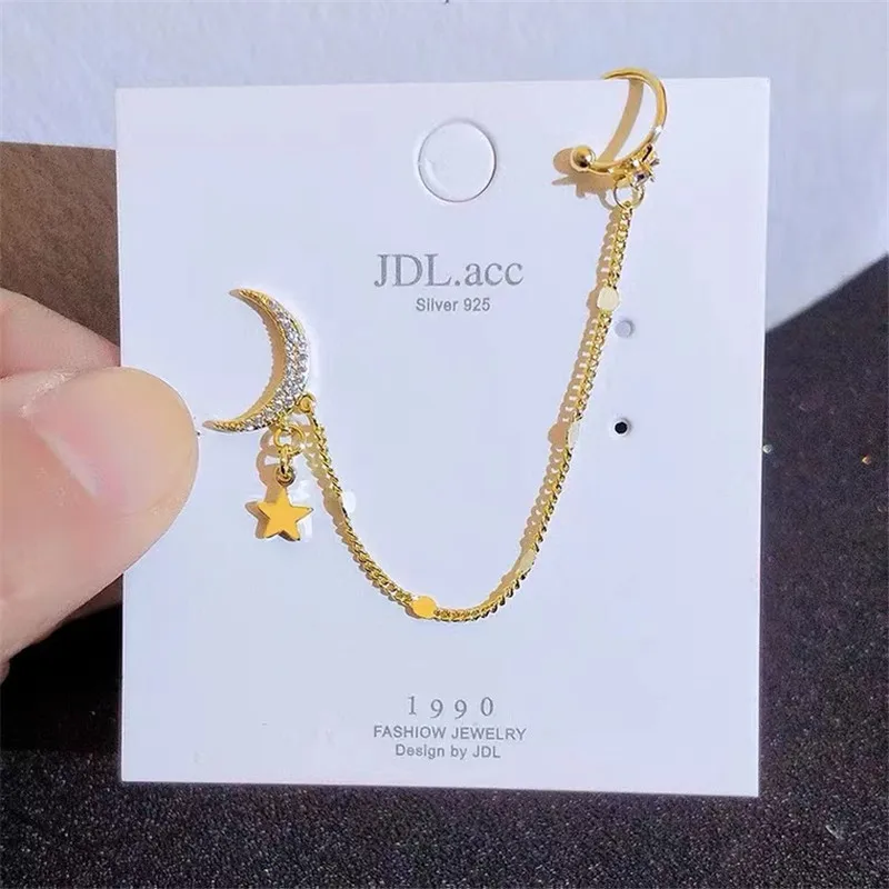 Moon Star Long Chain Earrings For Women Girls Rhinestone Tassel Piercing Earring Geometric Fake Cartilage Ear Cuff Jewelry Gift 
Moon Star Long Chain Earrings For Women Girls Rhinestone Tassel Piercing Earring Geometric Fake Cartilage Ear Cuff Jewelry Gift