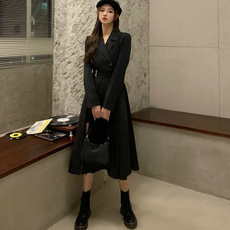 Long Sleeve Dress Women Notched High Waist Sashes Side-slit A-line Design Office Ladies Spring Ulzzang Causal Solid Popular Soft
Long Sleeve Dress Women Notched High Waist Sashes Side-slit A-line Design Office Ladies Spring Ulzzang Causal Solid Popular Soft