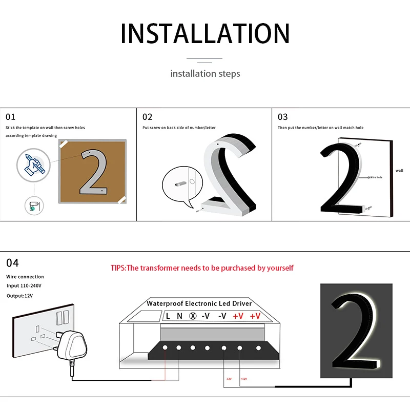 Waterproof Signs Light Metal 3D LED Modern Outdoor Number House Sign Hotel DoorPlate Lettre Address Number Luxury wall dector
Waterproof Signs Light Metal 3D LED Modern Outdoor Number House Sign Hotel DoorPlate Lettre Address Number Luxury wall dector