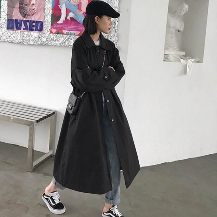 Women Trench Solid Black Plus Size Retro Button Single Breasted Loose Long Length Coats Streetwear 2021 Student
Women Trench Solid Black Plus Size Retro Button Single Breasted Loose Long Length Coats Streetwear 2021 Student