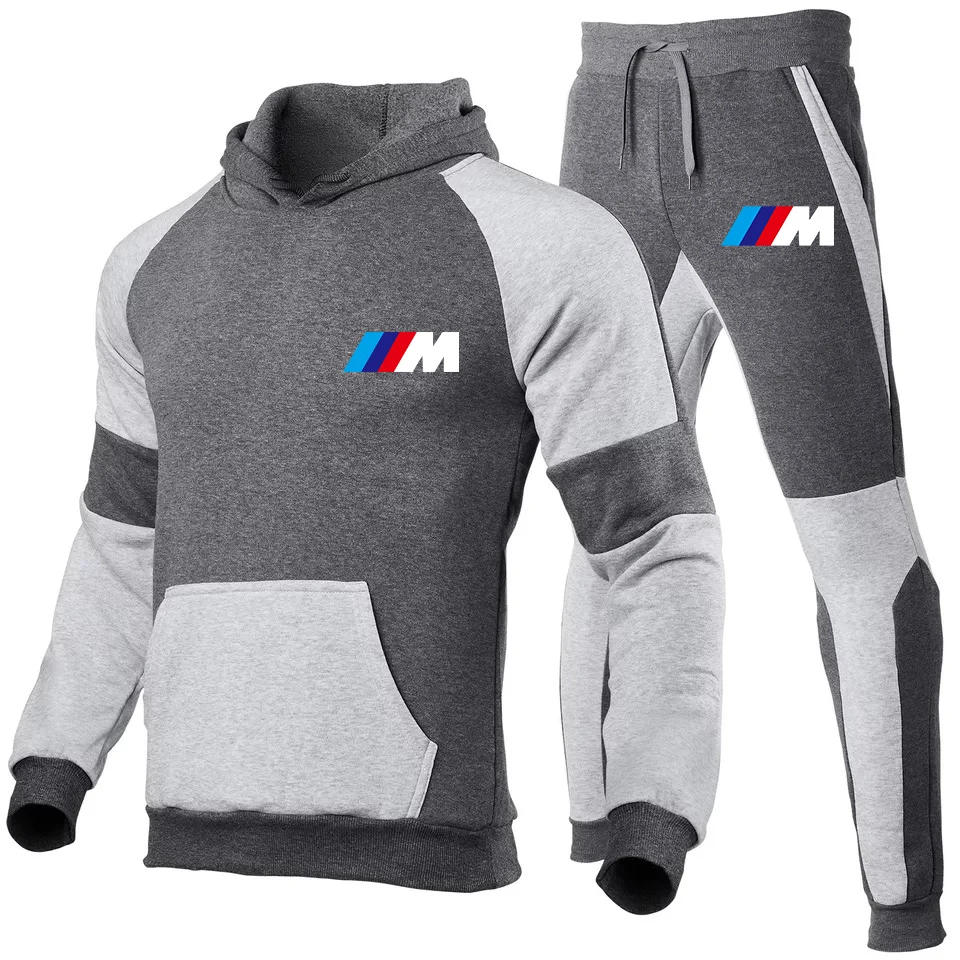 BMW M Fashion Men's Running Sportswear Stitching Hoodie+Pant Two Pieces Casual Tracksuits Male Autumn&Winter Fleece Suit BMW M Fashion Men's Running Sportswear Stitching Hoodie+Pant Two Pieces Casual Tracksuits Male Autumn&Winter Fleece Suit
