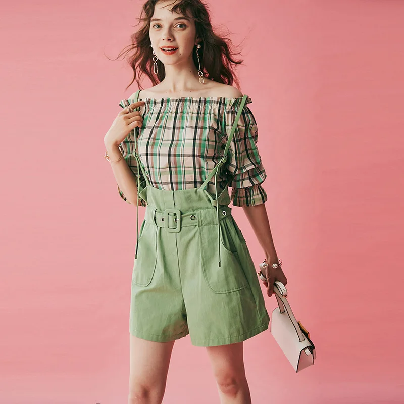 Модный летний клетчатый топ с одним вырезом и открытыми плечами, рубашки, брюки с зеленым поясом, комплект из двух предметов, пояс с вырезом ...
Модный летний клетчатый топ с одним вырезом и открытыми плечами, рубашки, брюки с зеленым поясом, комплект из двух предметов, пояс с вырезом ...