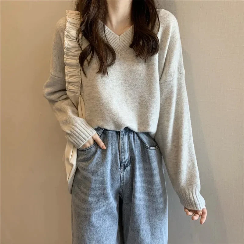 2021 Sweet Sweater Korean Style V-neck Pullovers Women Bf Sweater Elegant Pullover Warm Loose Knit Tops New Long Sleeve Sweater 
2021 Sweet Sweater Korean Style V-neck Pullovers Women Bf Sweater Elegant Pullover Warm Loose Knit Tops New Long Sleeve Sweater