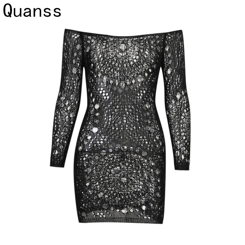 Quanss 2021 Summer Off Shoulder Sexy Hollow Out See Through Knit Dress Women Long Sleeve Beach Bodycon Night Club Mini Dresses
Quanss 2021 Summer Off Shoulder Sexy Hollow Out See Through Knit Dress Women Long Sleeve Beach Bodycon Night Club Mini Dresses