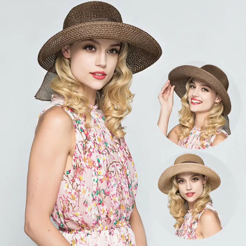 Spring and summer new retro gold braided flat head straw hat lady wide eaves sunscreen sun cap | Спорт и развлечения