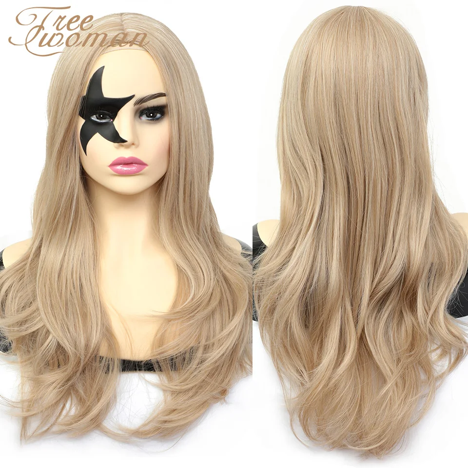 Волнистые парики FREEWOMAN блонд средняя часть косплей синтетические с челкой для