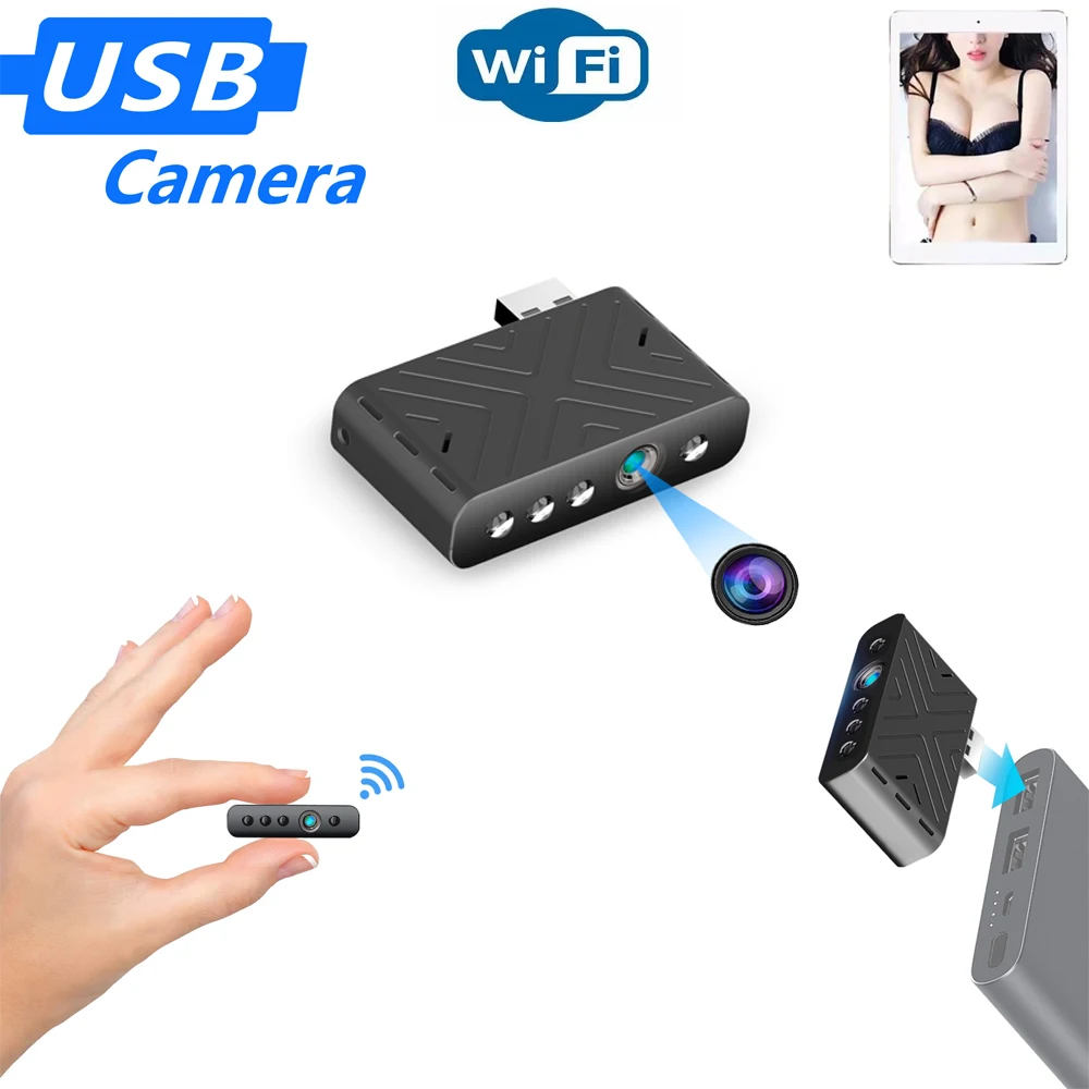 

USB Mini Camera Wifi AI Human Detection Camera Night Vision Loop Recording Remote Monitoring Camcorder Kamera for Home Security