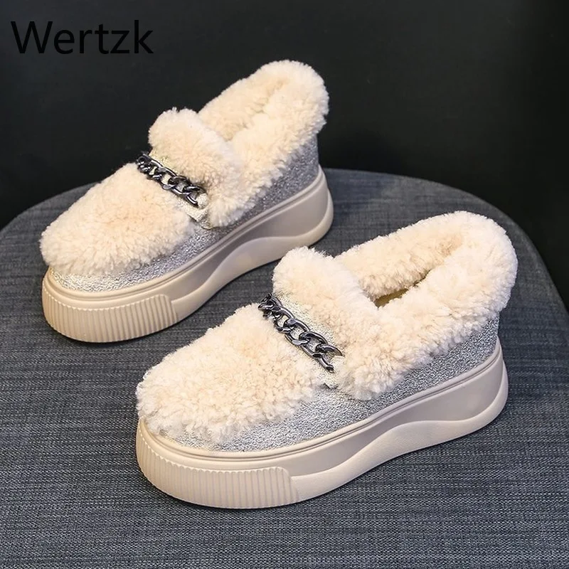 Winter New Women's Thick Bottom Women's Bottom Fashion Metal Chain Round Toe Warm Ladies Shoes Solid 7cm Plush Boots
Winter New Women's Thick Bottom Women's Bottom Fashion Metal Chain Round Toe Warm Ladies Shoes Solid 7cm Plush Boots