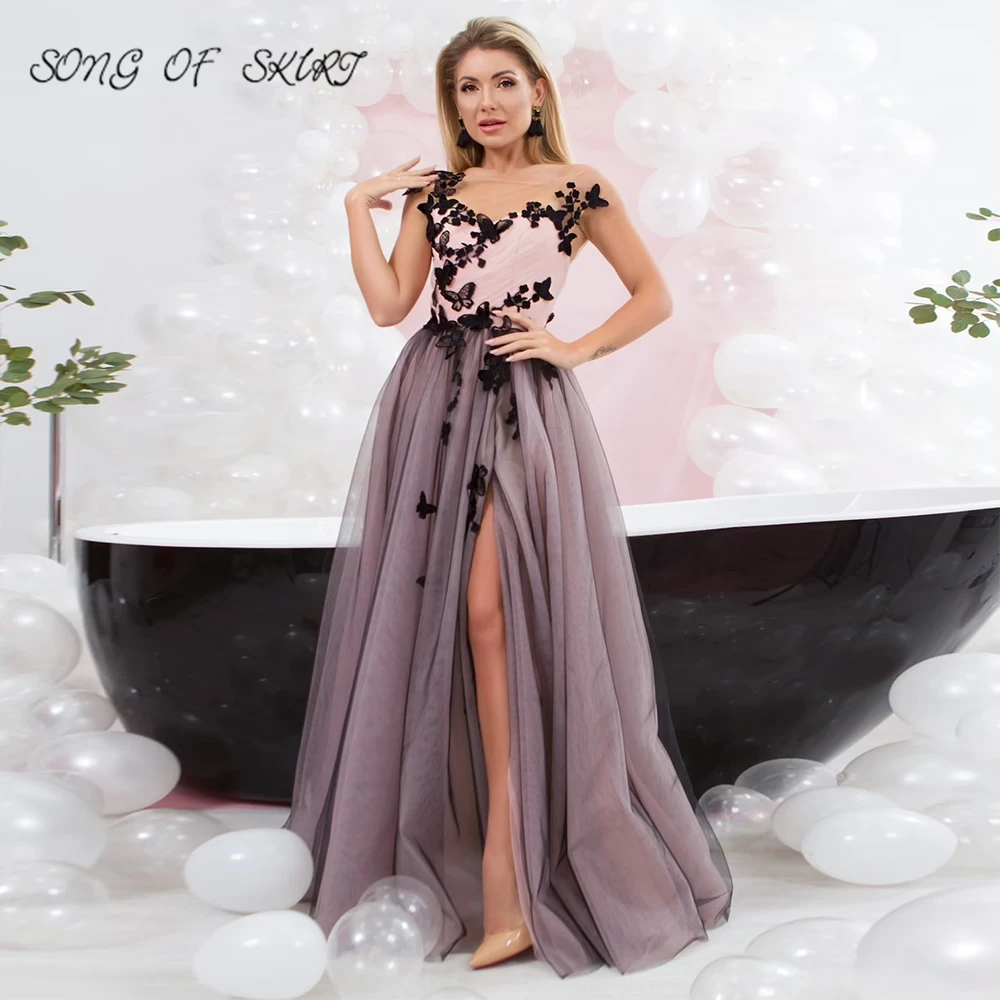 Robe De Soirée Femme Pink and Black Tulle Evening Dress High Split Butterfly Embroidery Party Gown A-line Lace vestido de festa
Robe De Soirée Femme Pink and Black Tulle Evening Dress High Split Butterfly Embroidery Party Gown A-line Lace vestido de festa