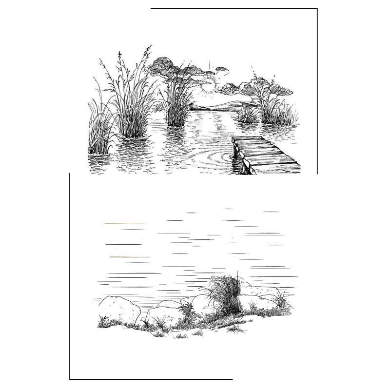 Прозрачные штампы с изображением гор деревьев и пейзажа для скрапбукинга