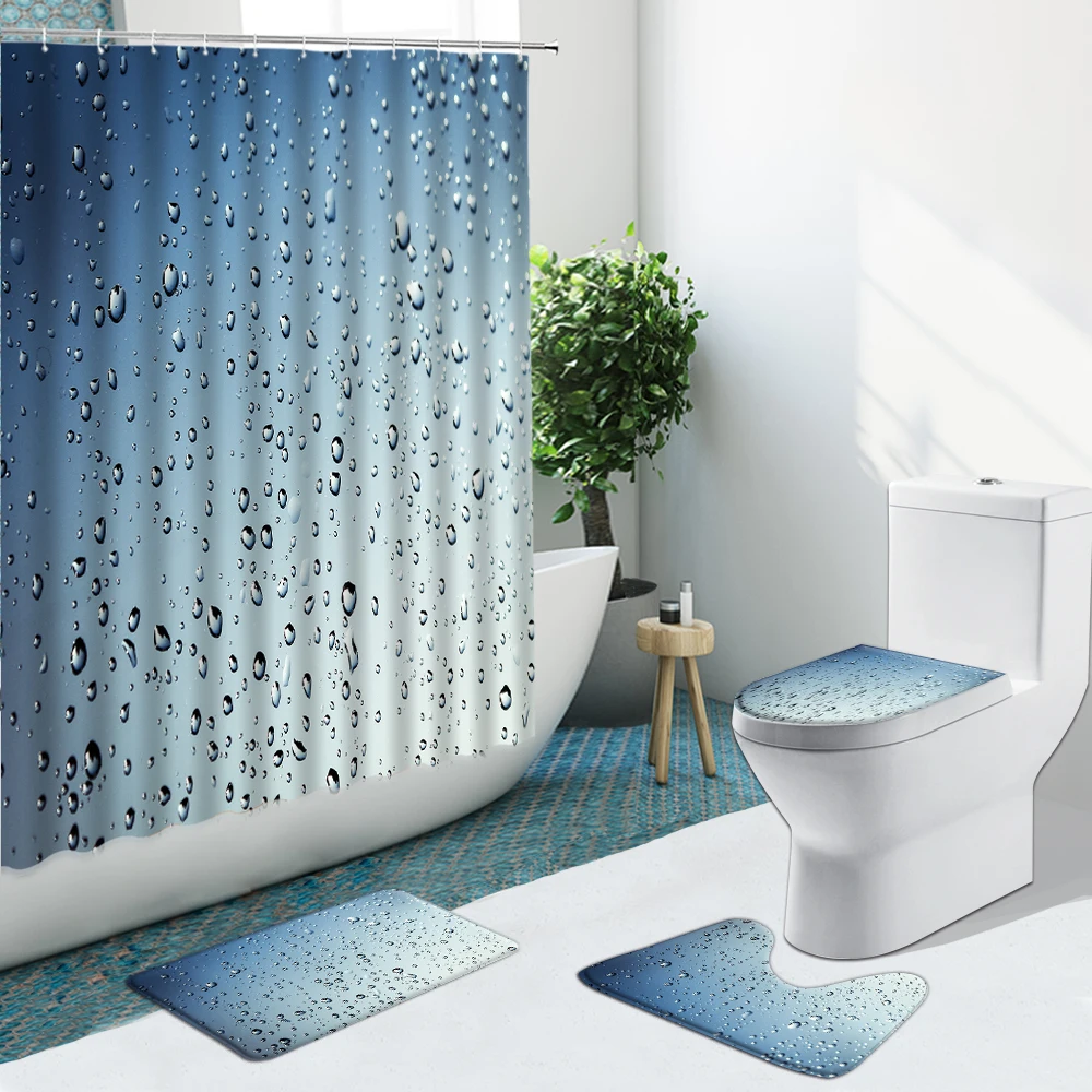 Rain Shower Curtain 4pcs Set Rain Drops Glass Anti Slip Bath mat Set U-Pad Toilet Lid Cover Floor Rugs Carpet Bathroom Decor Set
Rain Shower Curtain 4pcs Set Rain Drops Glass Anti Slip Bath mat Set U-Pad Toilet Lid Cover Floor Rugs Carpet Bathroom Decor Set